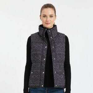 Style & Co Women's Light Puffer Vest Grey Black‎ Geometric Print Polyfill Small